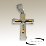 Pendentif croix christ acier gris/doré SPE032