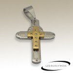 Pendentif croix chrétienne acier gris/doré SPE035
