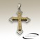 Pendentif croix chrétienne strass acier gris/doré SPE045