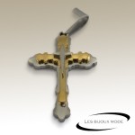 Pendentif croix chrétienne acier gris/doré SPE079