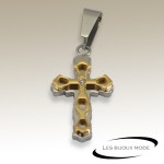 Pendentif croix chrétienne petit strass acier gris/doré SPE084